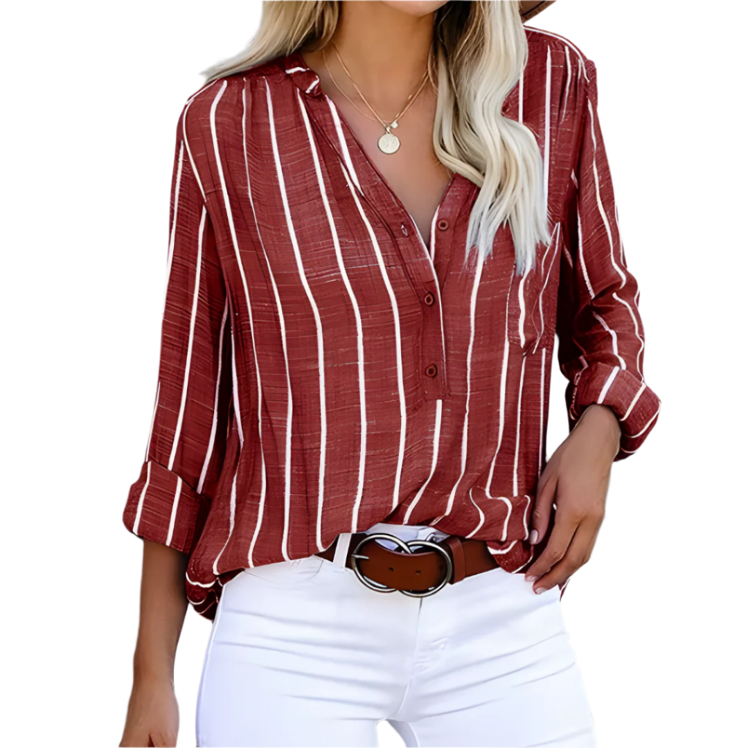 Damen Bluse mit V-Ausschnitt und Streifenmuster – Elegant & Vielseitig