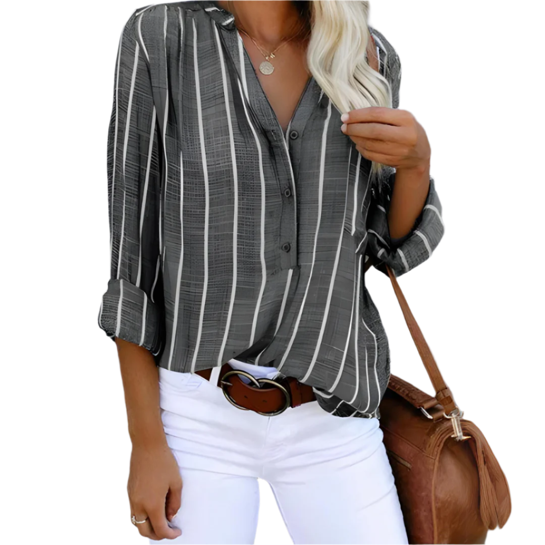 Damen Bluse mit V-Ausschnitt und Streifenmuster – Elegant & Vielseitig