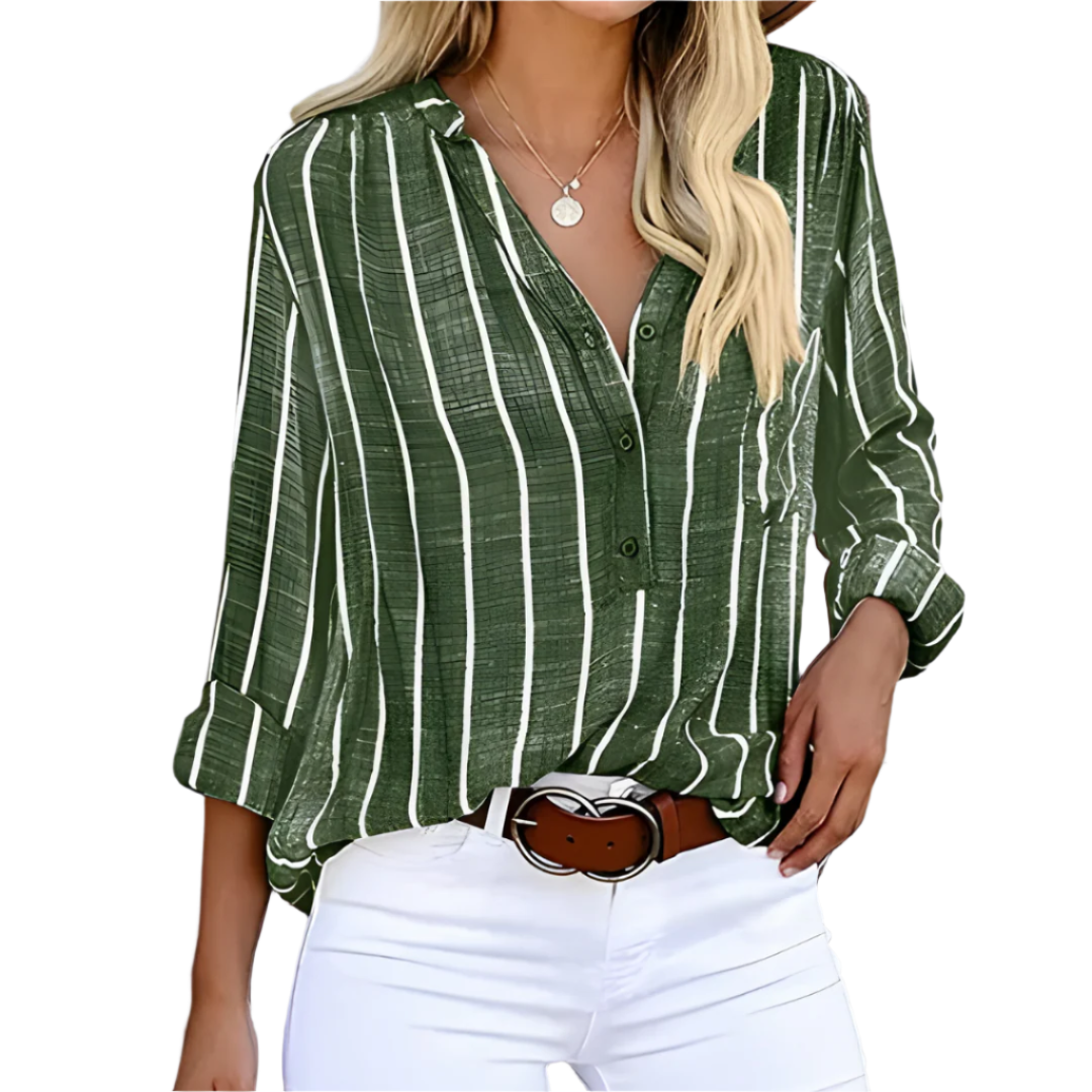 Damen Bluse mit V-Ausschnitt und Streifenmuster – Elegant & Vielseitig