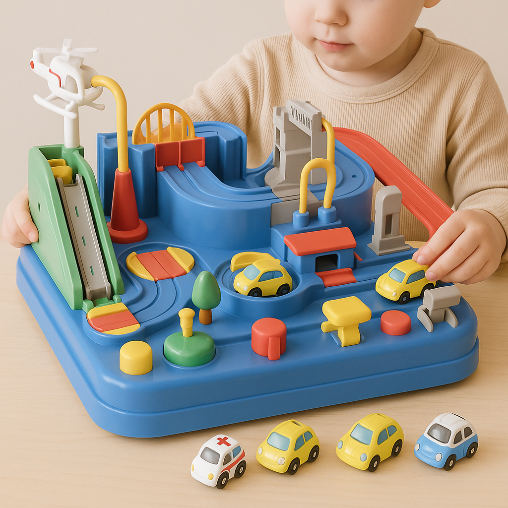 Abenteuerliches Spielzeugauto für Kinder – Fördert Kognitive Fähigkeiten, Räumliches Denken, 4-teilig, Umweltfreundlich