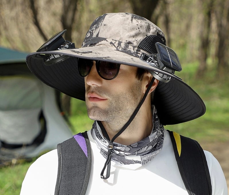 AirShade Sonnenhut für Herren mit Ventilator – Einheitsgröße, solarbetriebene Kühlung, breite Krempe, leicht und verstellbar
