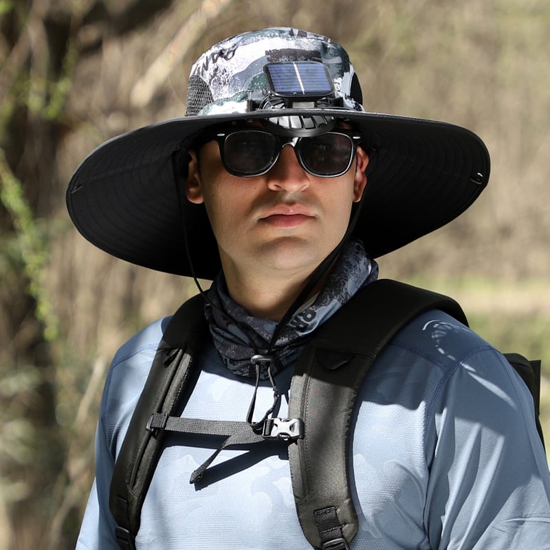 AirShade Sonnenhut für Herren mit Ventilator – Einheitsgröße, solarbetriebene Kühlung, breite Krempe, leicht und verstellbar
