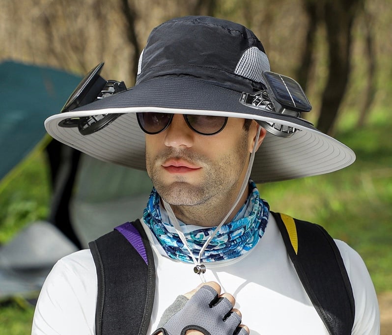 AirShade Sonnenhut für Herren mit Ventilator – Einheitsgröße, solarbetriebene Kühlung, breite Krempe, leicht und verstellbar