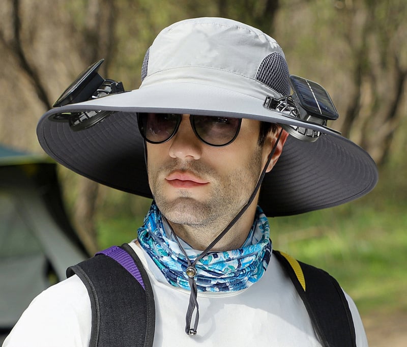 AirShade Sonnenhut für Herren mit Ventilator – Einheitsgröße, solarbetriebene Kühlung, breite Krempe, leicht und verstellbar