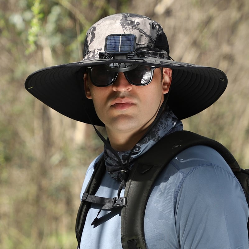 AirShade Sonnenhut für Herren mit Ventilator – Einheitsgröße, solarbetriebene Kühlung, breite Krempe, leicht und verstellbar