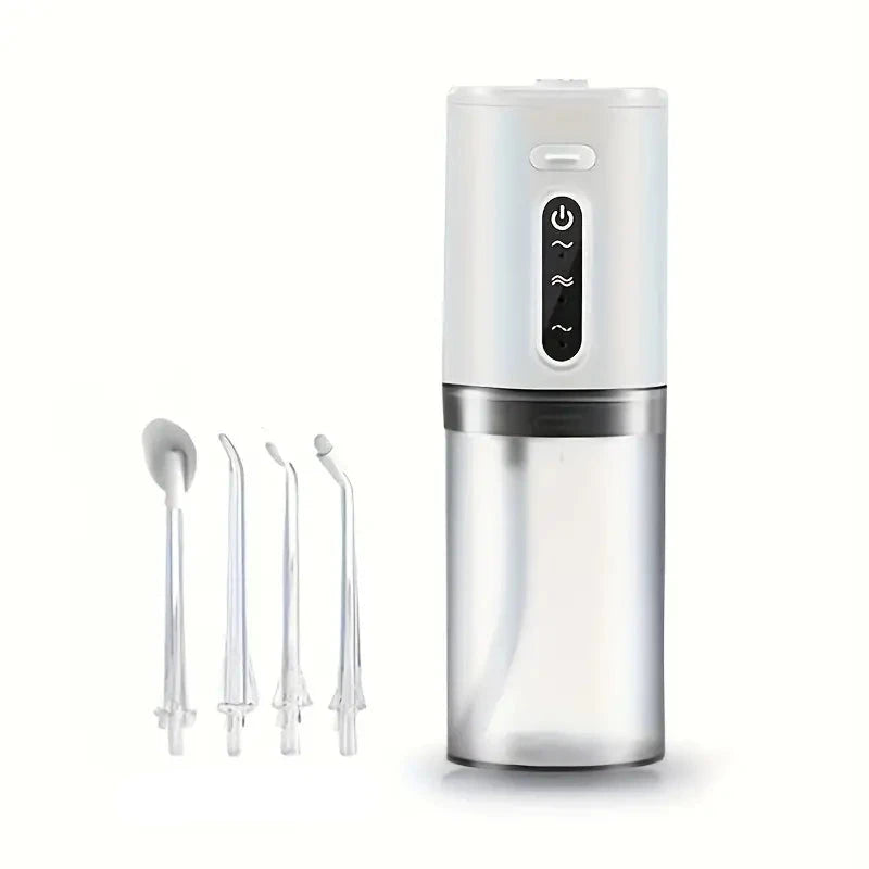 AquaFloss Pro Wasserflosser mit 3 Reinigungsmodi, IPX6 Wasserdicht, 1200-1600 Impulse pro Minute, 4 Wechselbare Düsen
