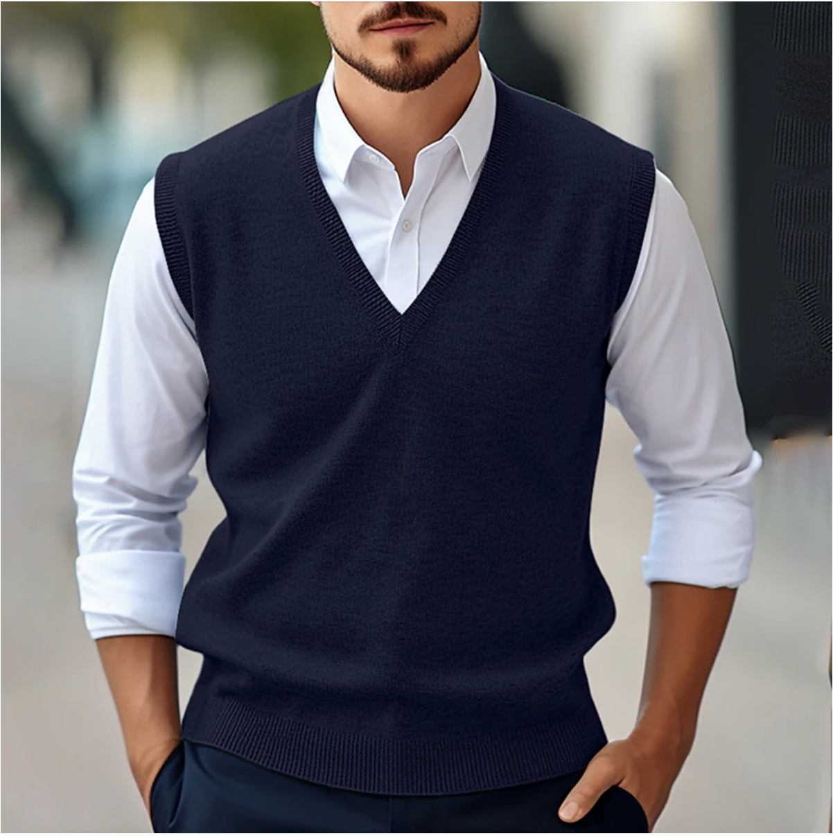 Ärmelloser V-Ausschnitt Pullover | Herrenmode für Frühling und Herbst