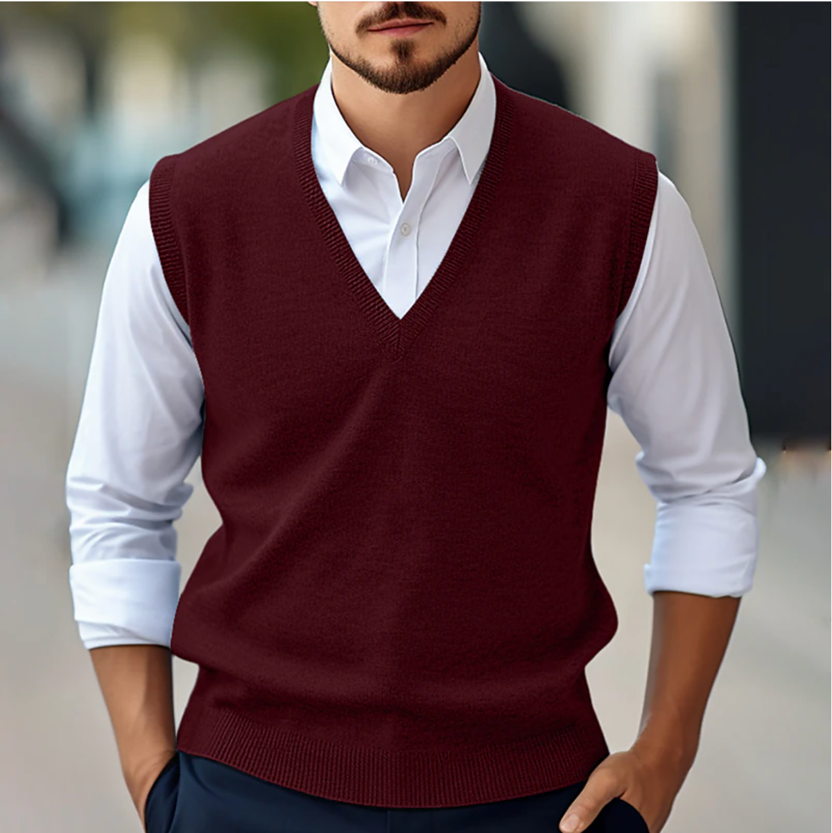 Ärmelloser V-Ausschnitt Pullover | Herrenmode für Frühling und Herbst