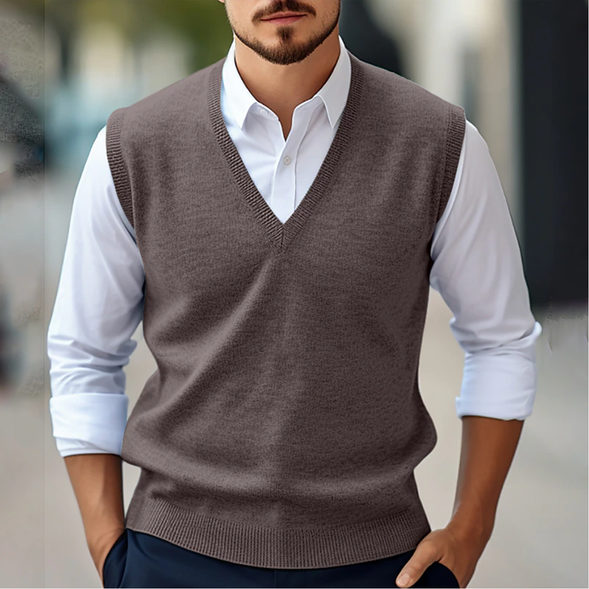Ärmelloser V-Ausschnitt Pullover | Herrenmode für Frühling und Herbst