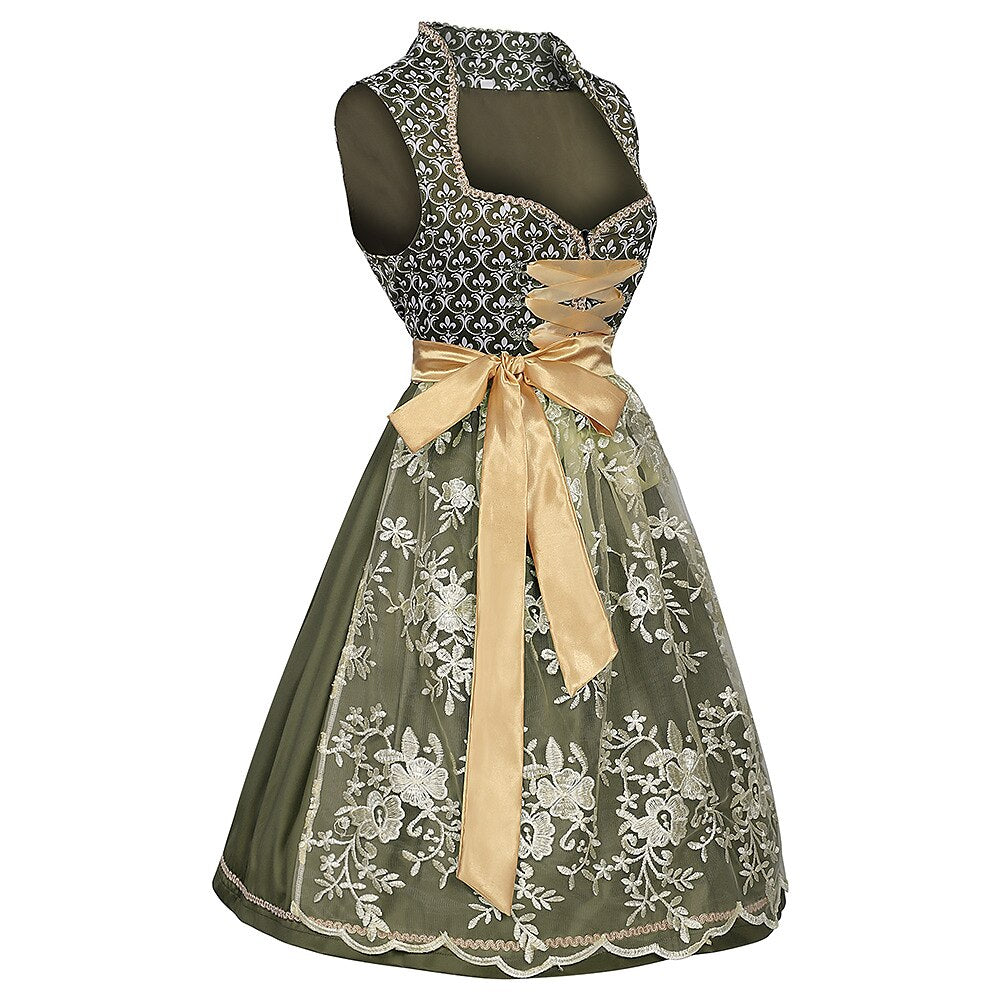 Besticktes Dirndlkleid in Grün – Oktoberfest | Elegantes Trachtenkleid mit Schürze
