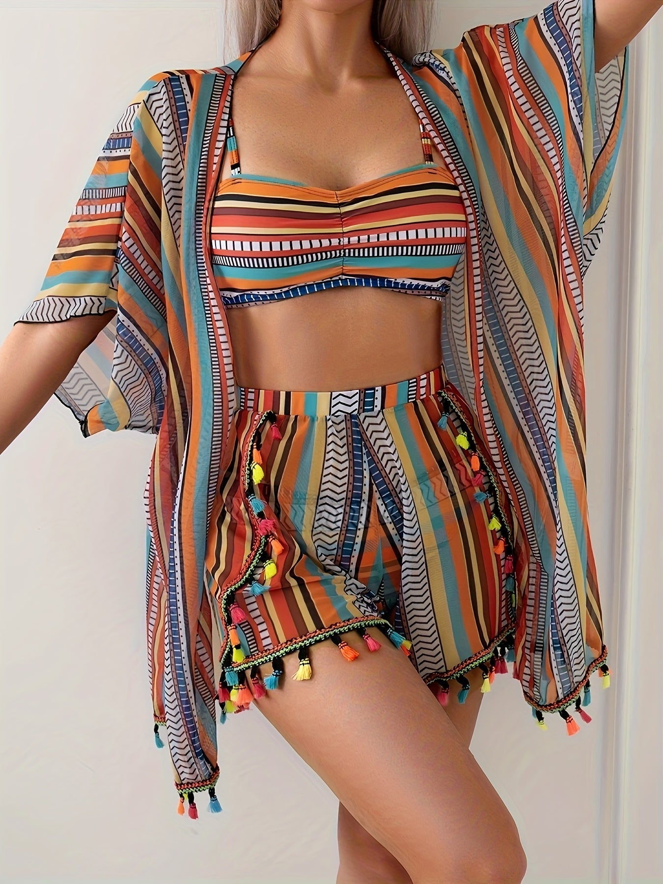 Bikini Set | 3-teiliges Sommer Outfit für Damen im Boho-Stil