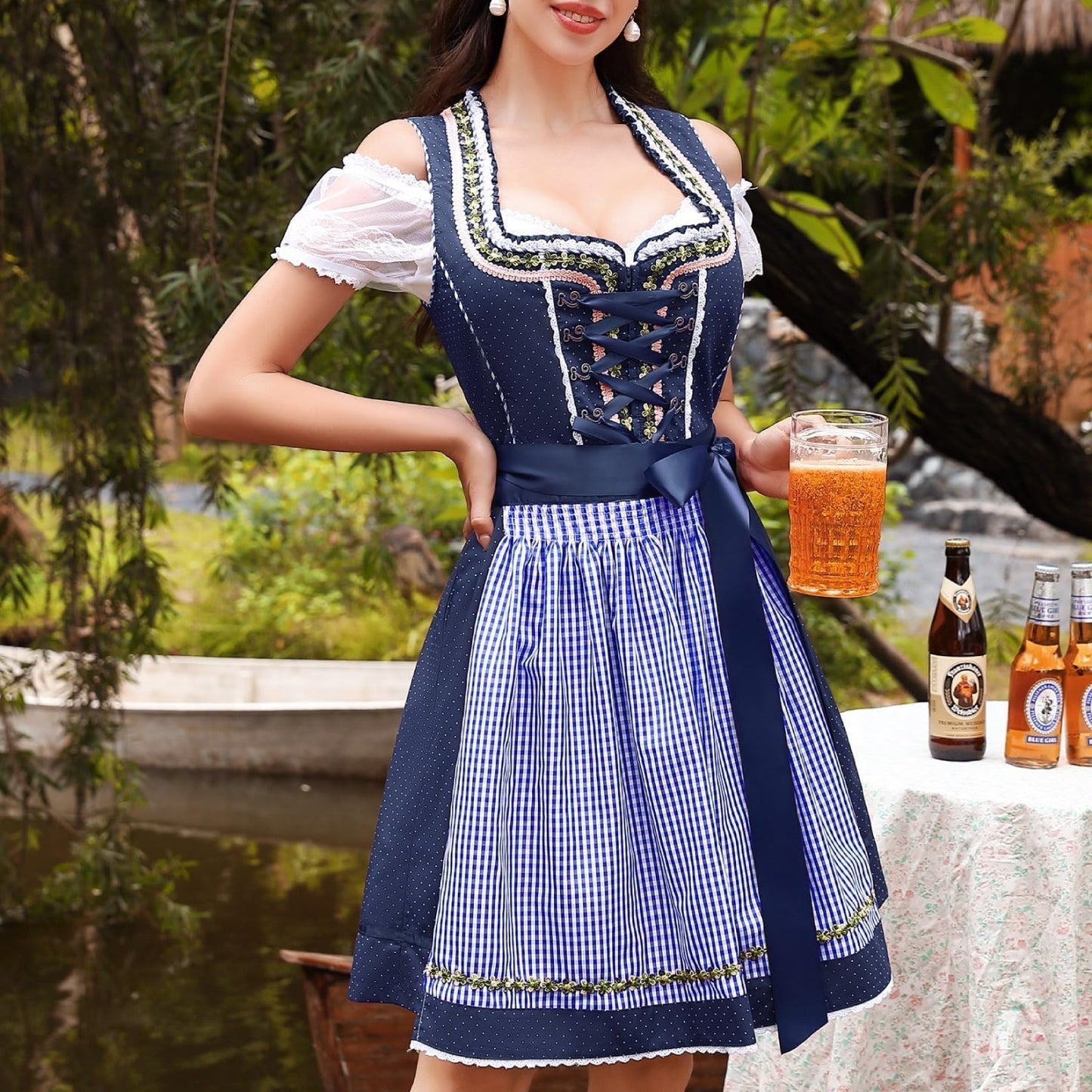 Blaues 3-teiliges Dirndl-Set – Oktoberfest | Mit Bluse und Schürze für den traditionellen Look
