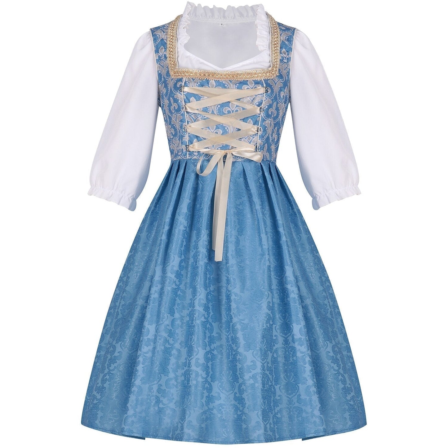 Blaues Dirndlkleid mit Bluse und Spitzenschürze – Oktoberfest | Festliche Tracht für Damen