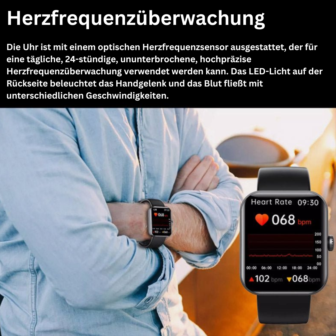 Blutzucker-Messuhr mit Echtzeit-Überwachung – Multifunktionale Gesundheitsuhr mit Herzfrequenzmonitor und Schlaftracker