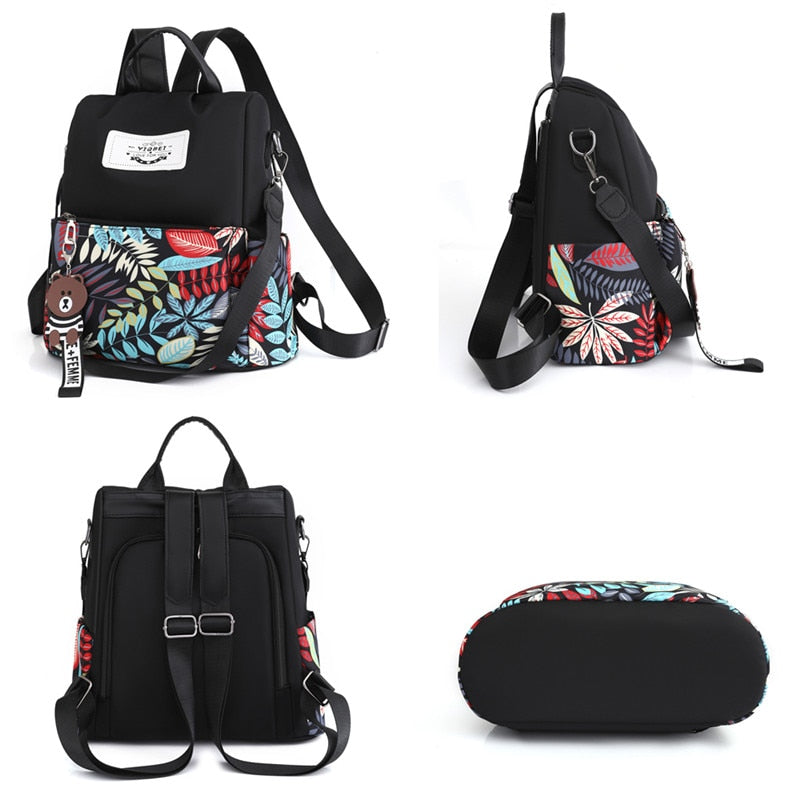 Farbenfroher Rucksack für Damen mit Blumenmuster – stilvoller Studentenrucksack mit verstellbaren Schultergurten und praktischen Taschen