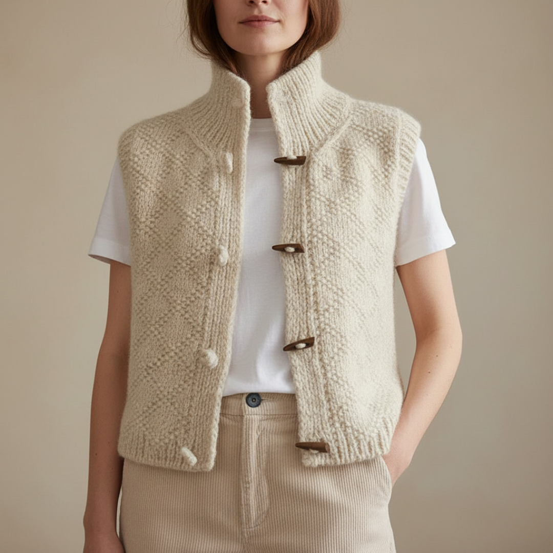 Damen-Cardigan aus Wollmischung | Ärmellos, zum Knöpfen, warm, lässiger Lagenlook