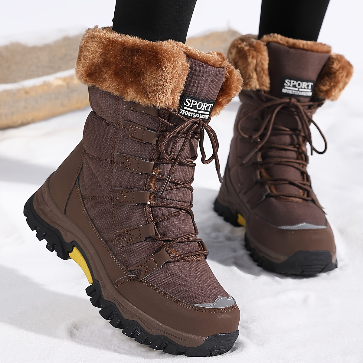 Damen-Winterstiefel zum Schnüren – Isolierte, wadenhohe Stiefel mit Kunstpelzkragen und profilierter Sohle 1