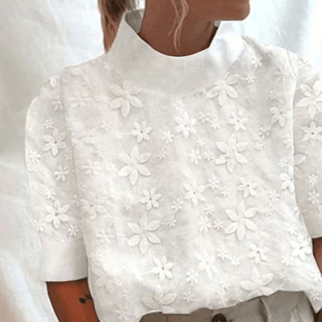 Damen Bluse mit Besticktem Stehkragen | Blusen Sommer Damenmode
