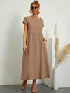 Damen Sommerkleid Maxi mit Relaxed Fit und Plissierter Taille – Kurzarm, Leichtes Material für Elegante Anlässe