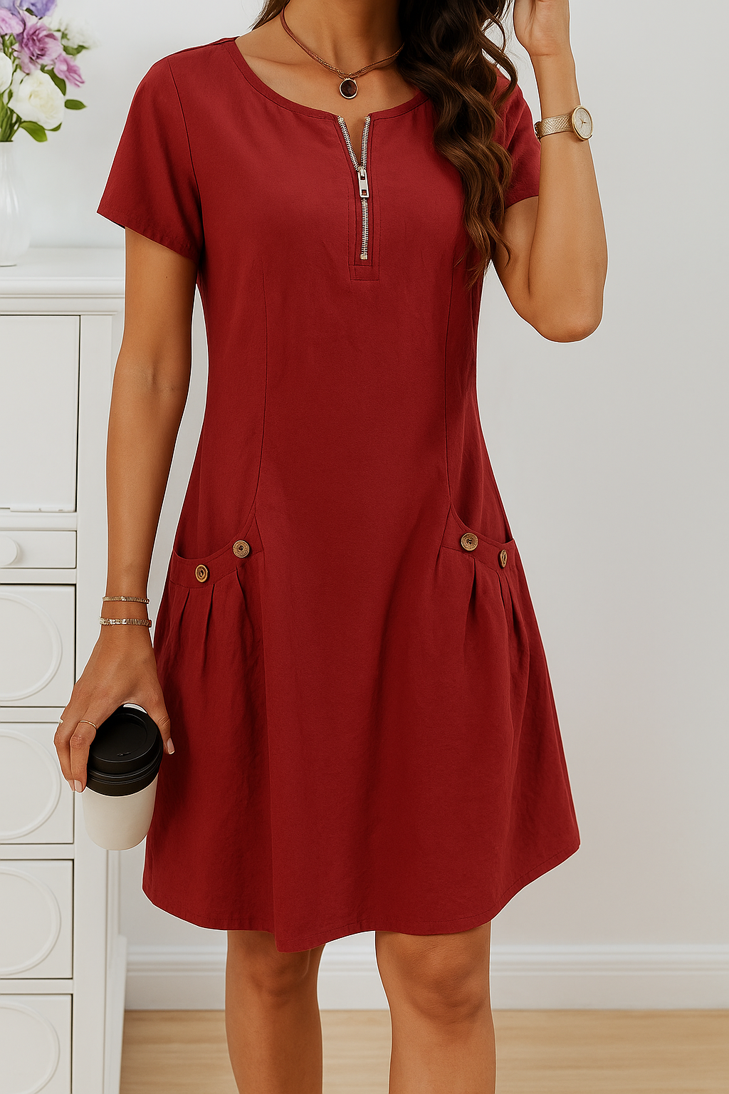Damenkleid | A-Linien Kurzarmkleid für Frühling und Sommer