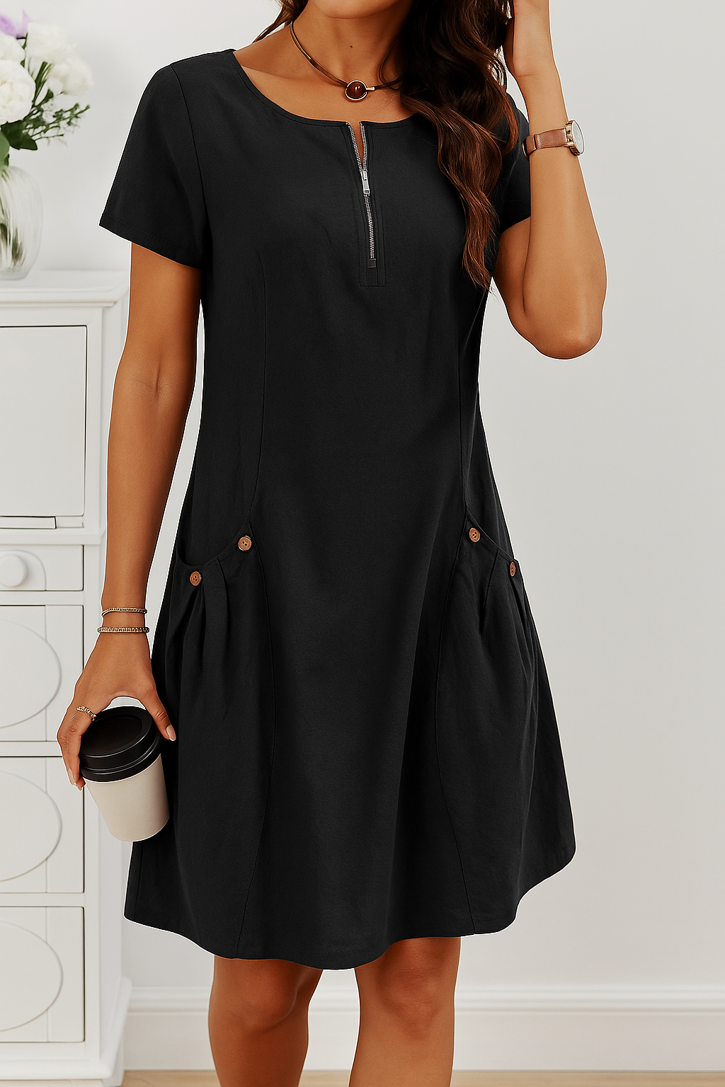 Damenkleid | A-Linien Kurzarmkleid für Frühling und Sommer