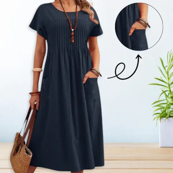 Damenkleid | Leichtes Alltagskleid mit Taschen für Frühling und Sommer