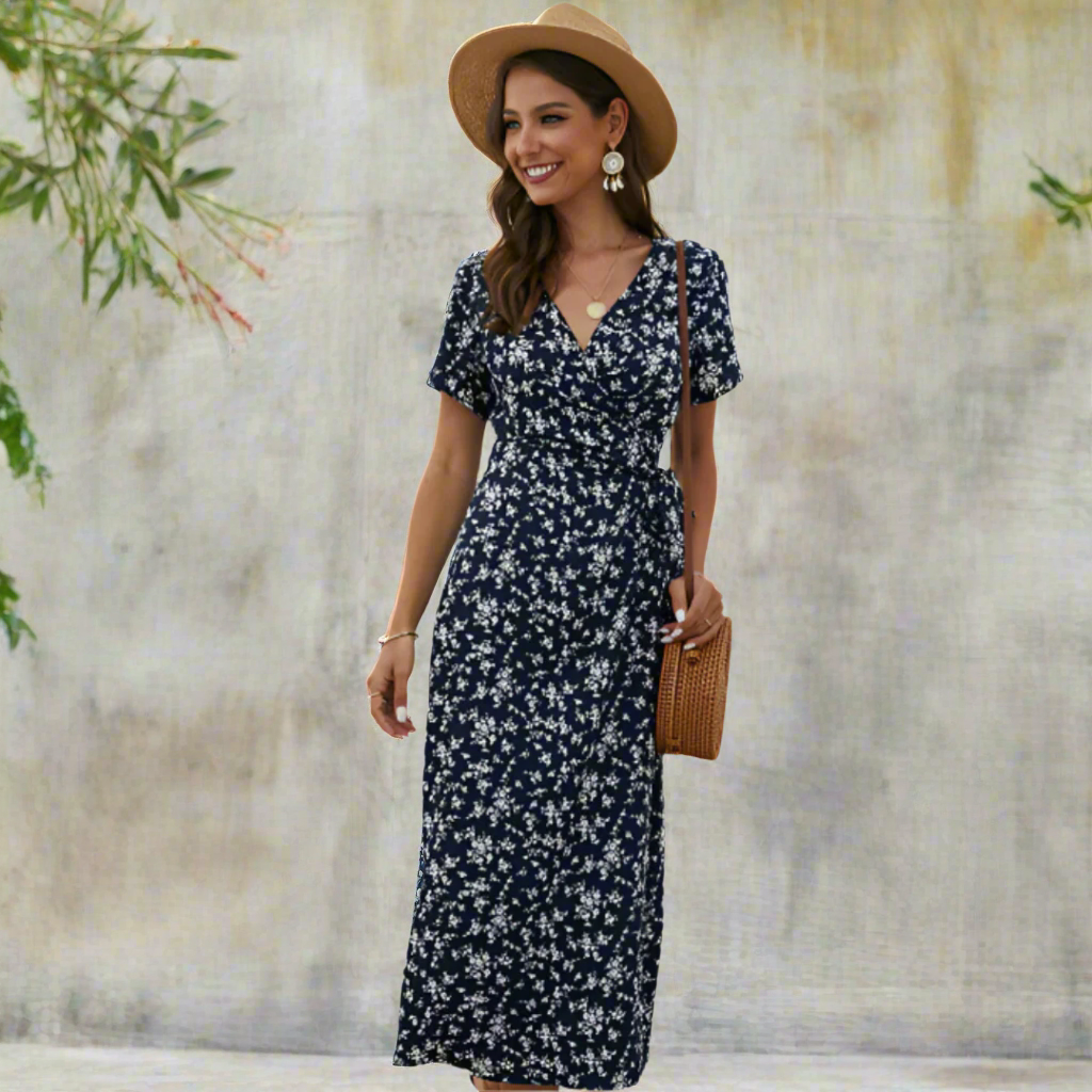 Damenkleid | Plus Size Sommerkleider für Damen mit V-Ausschnitt und Volantärmeln
