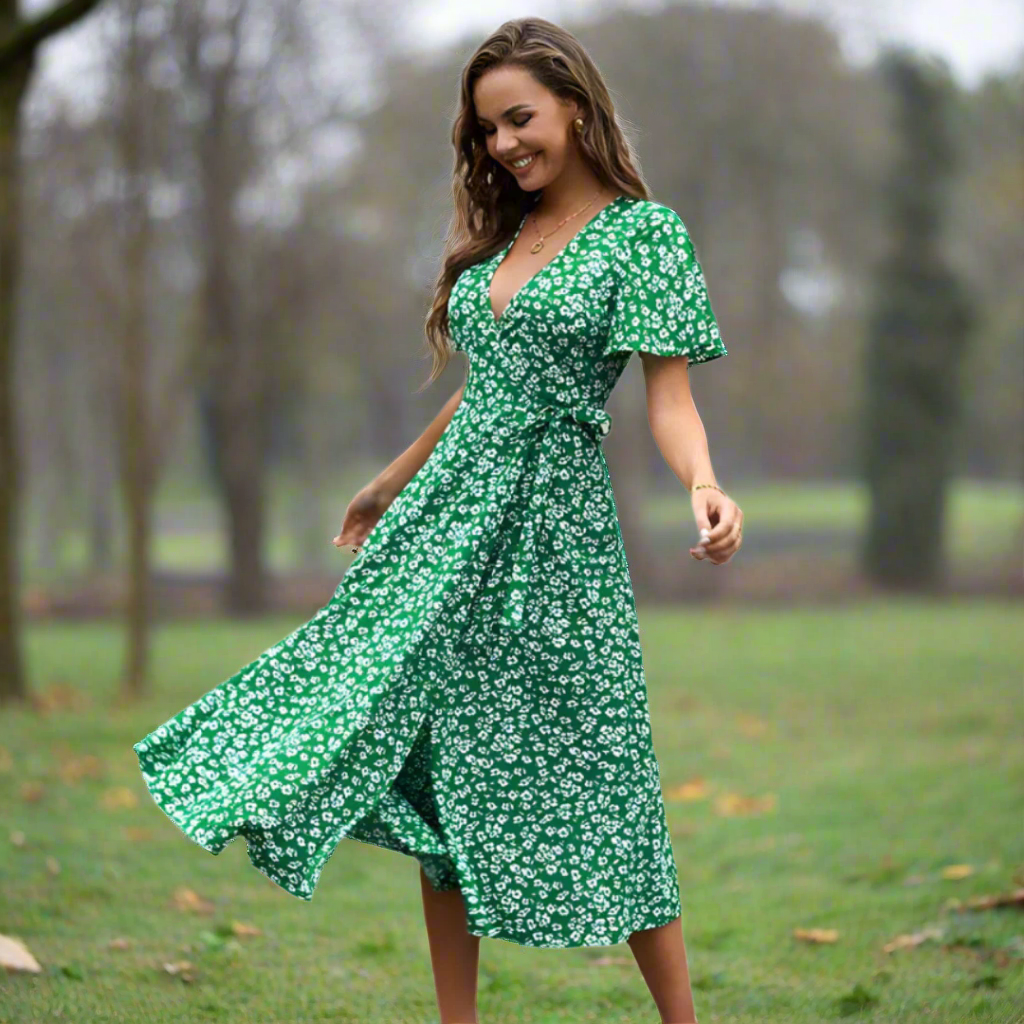 Damenkleid | Plus Size Sommerkleider für Damen mit V-Ausschnitt und Volantärmeln