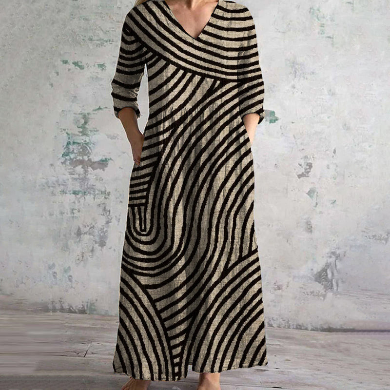 Damenkleid | Vintage Streifenkleid für Damen im Sommer mit Streifenmuster