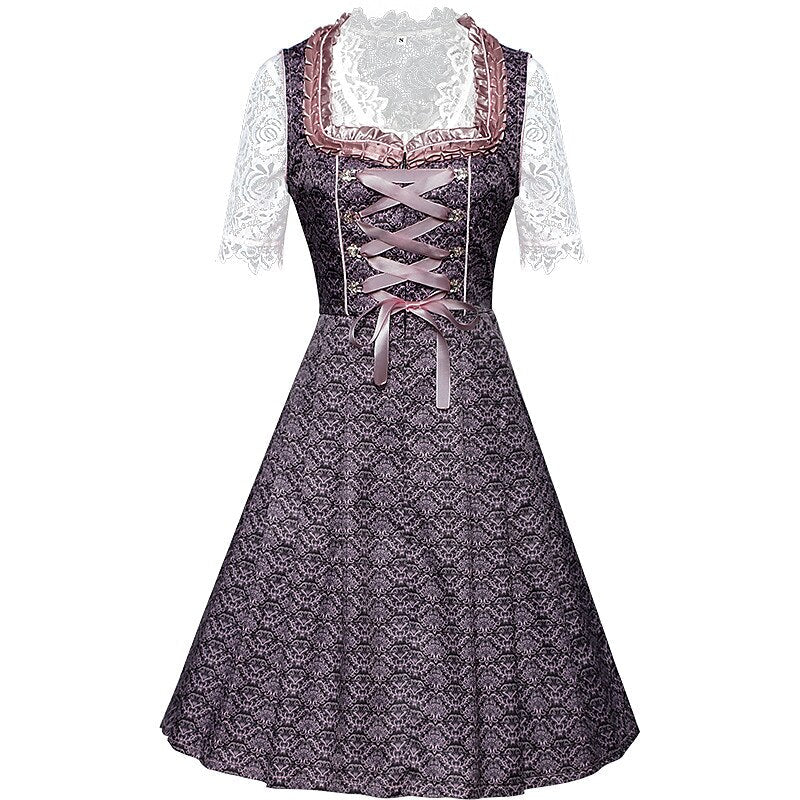 Dirndlkleid mit Rosenmuster – Oktoberfest | Romantische Tracht mit Bluse und Schürze