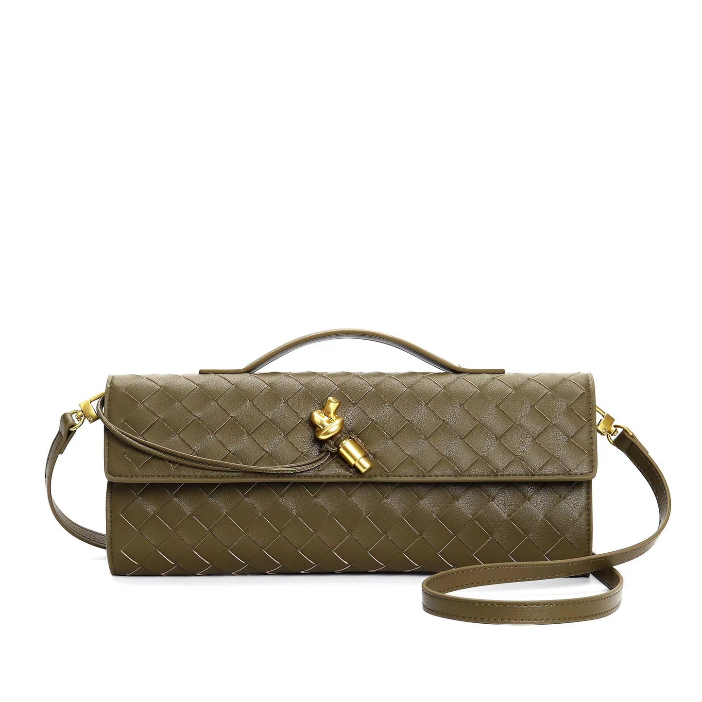 Edle geflochtene Damen Clutch aus Echtmaterial mit verstellbarem Riemen – kompakt und vielseitig für alle Gelegenheiten