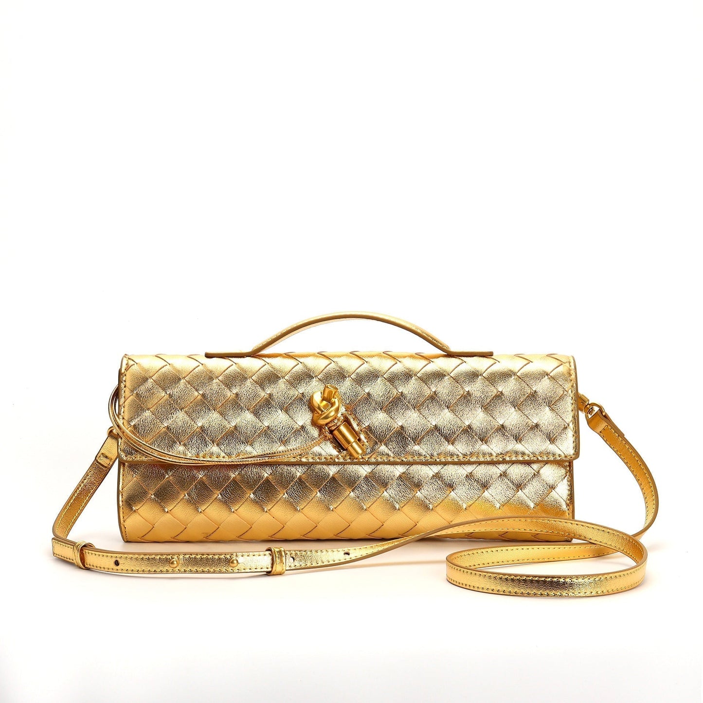 Edle geflochtene Damen Clutch aus Echtmaterial mit verstellbarem Riemen – kompakt und vielseitig für alle Gelegenheiten