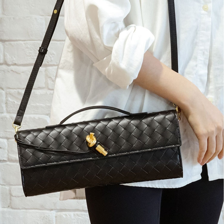 Elegante Geflochtene Damen Clutch aus Echtleder mit Verstellbarem Trageriemen – Kompakt und Vielseitig für Alle Anlässe 1