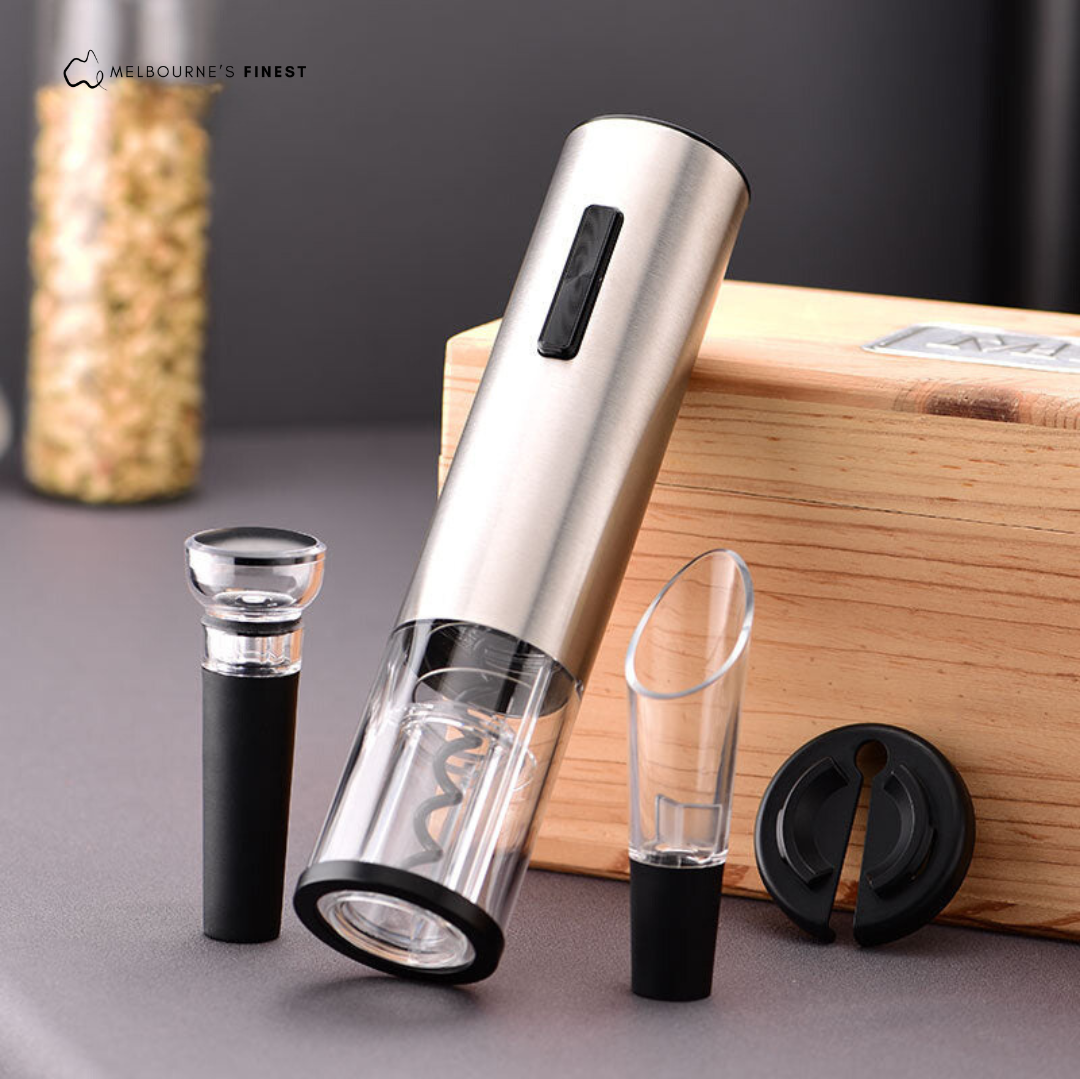 Elektrischer Weinöffner 4-in-1-Set mit Vakuumverschluss und Ausgießer – wiederaufladbar
