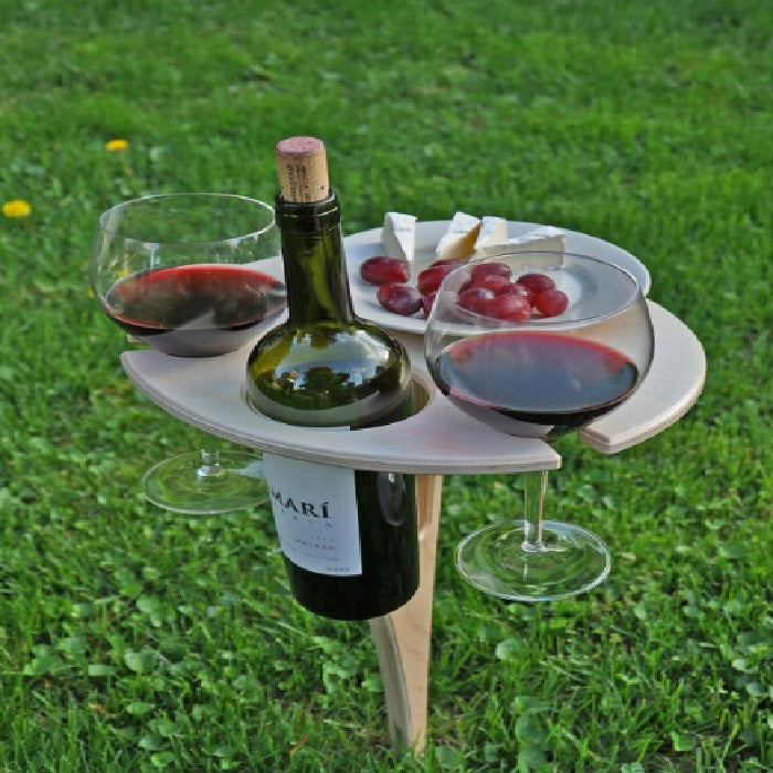 Faltbarer Picknicktisch aus Holz mit Integriertem Weinhalter – Ideal für Outdoor-Aktivitäten und Snacks