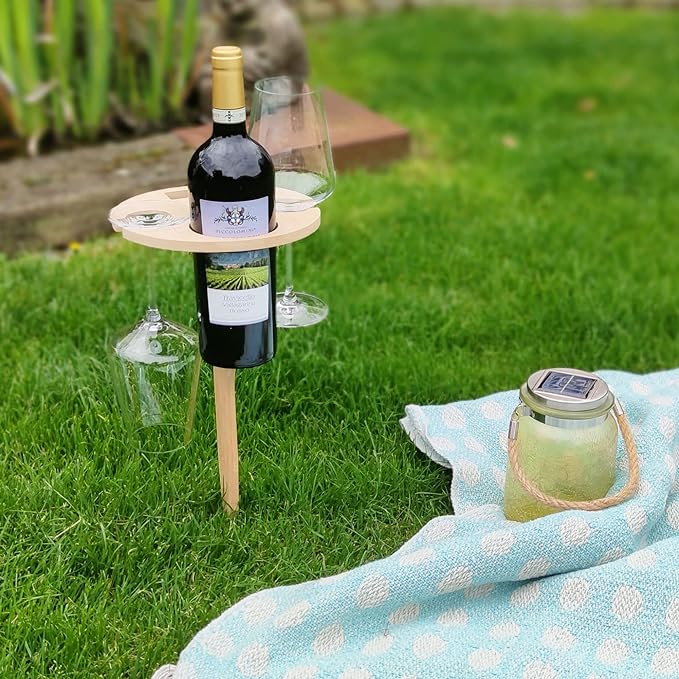 Faltbarer Picknicktisch aus Holz mit Integriertem Weinhalter – Ideal für Outdoor-Aktivitäten und Snacks