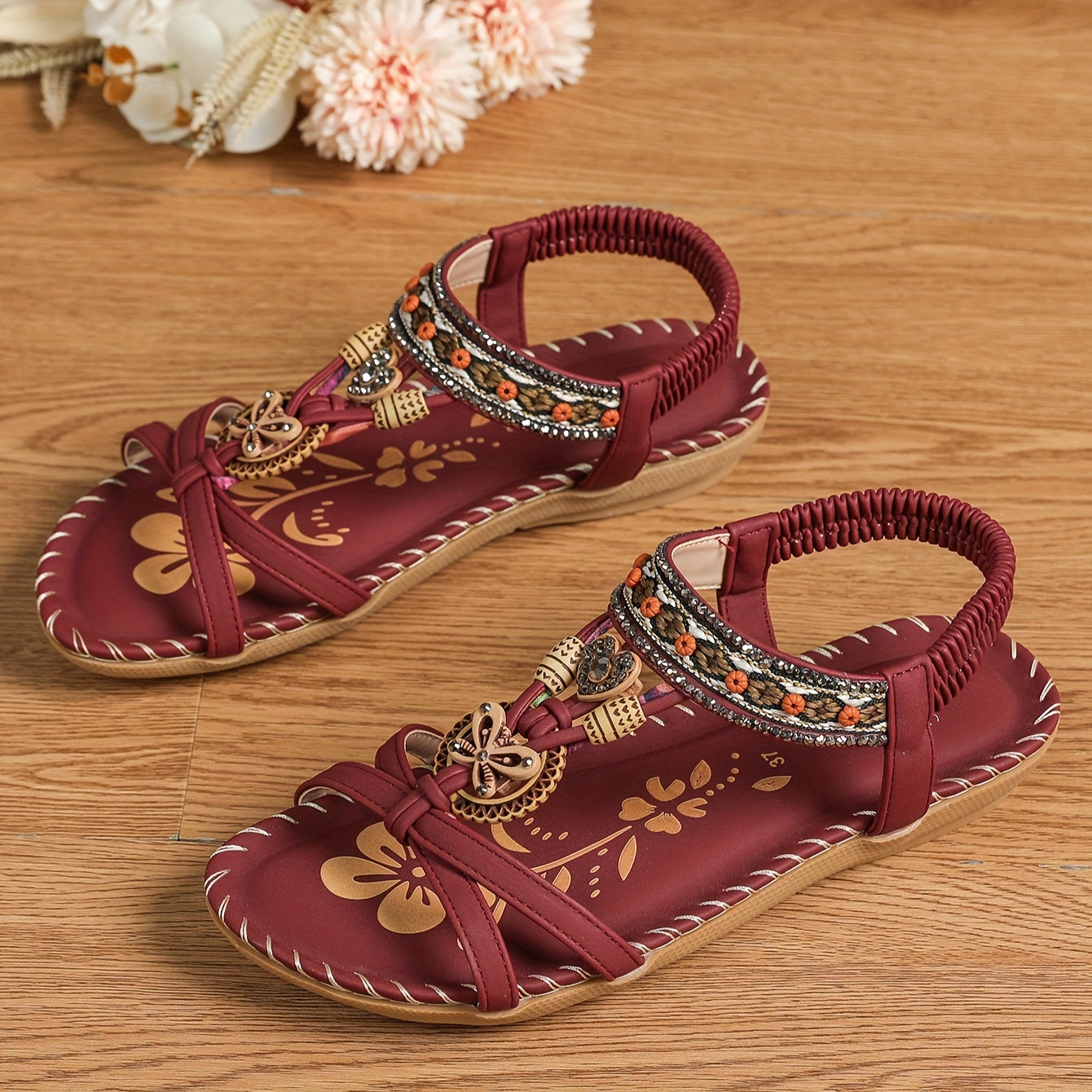 Flache Sandalen mit Strass | Sommer Schuhe für Damen im Boho Stil