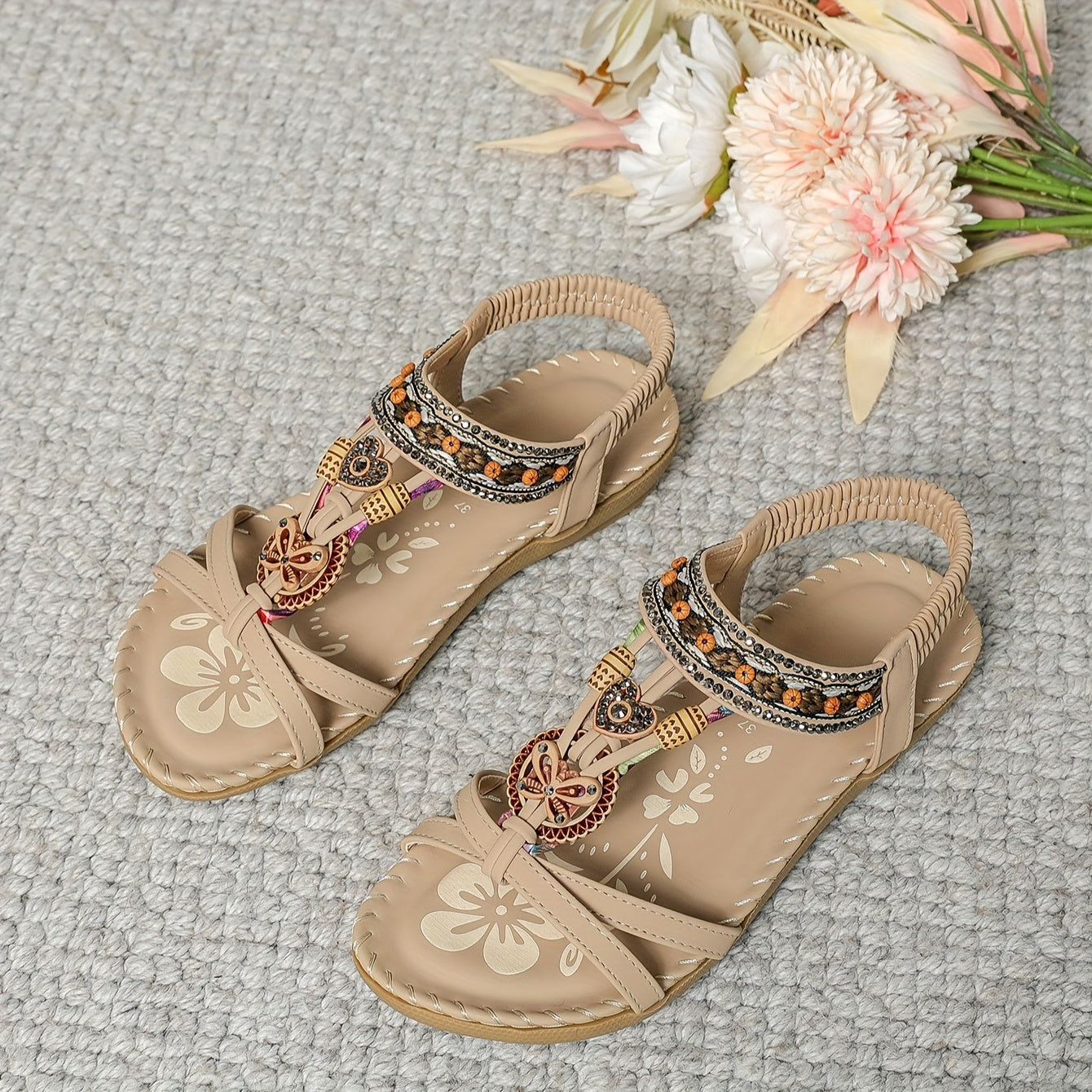 Flache Sandalen mit Strass | Sommer Schuhe für Damen im Boho Stil