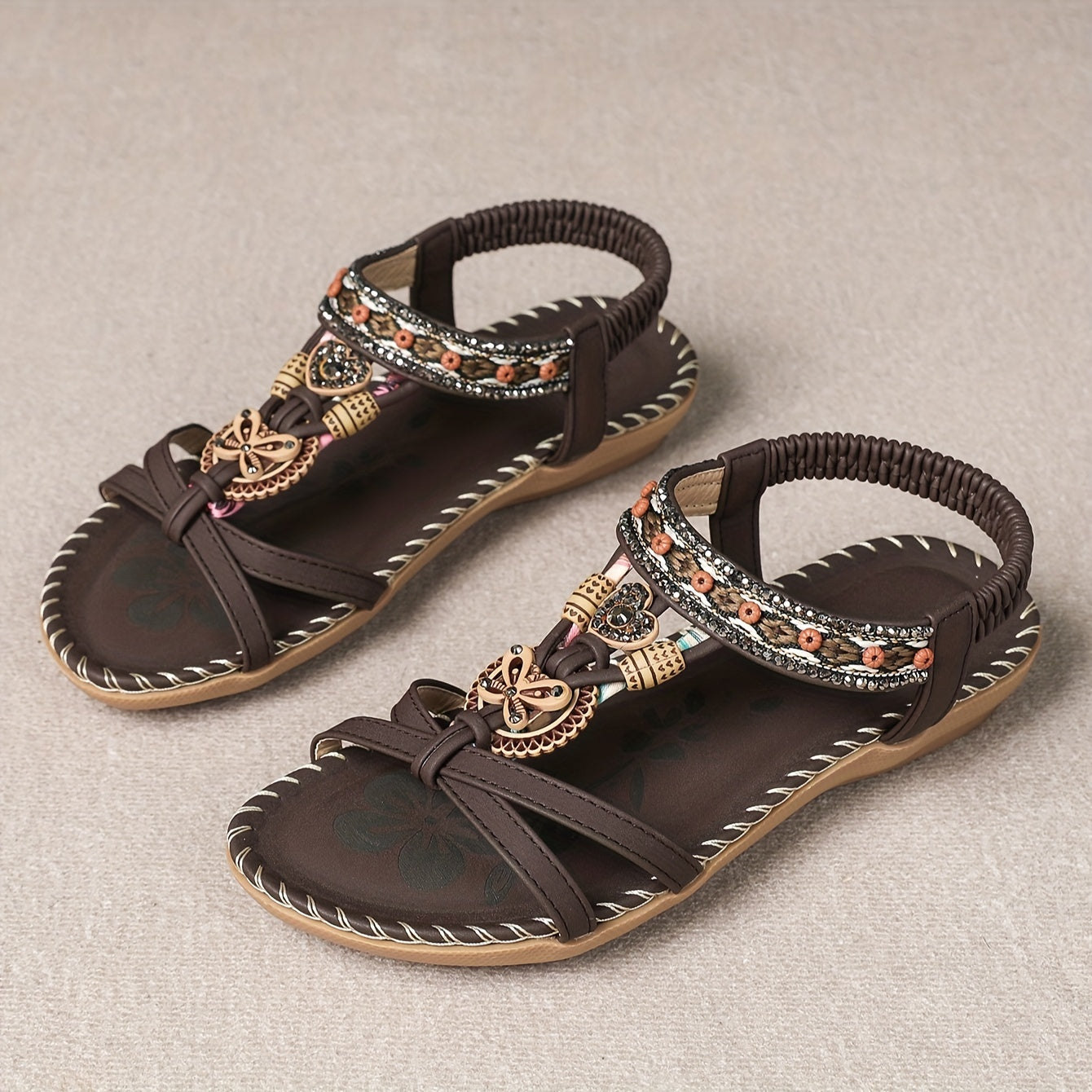 Flache Sandalen mit Strass | Sommer Schuhe für Damen im Boho Stil