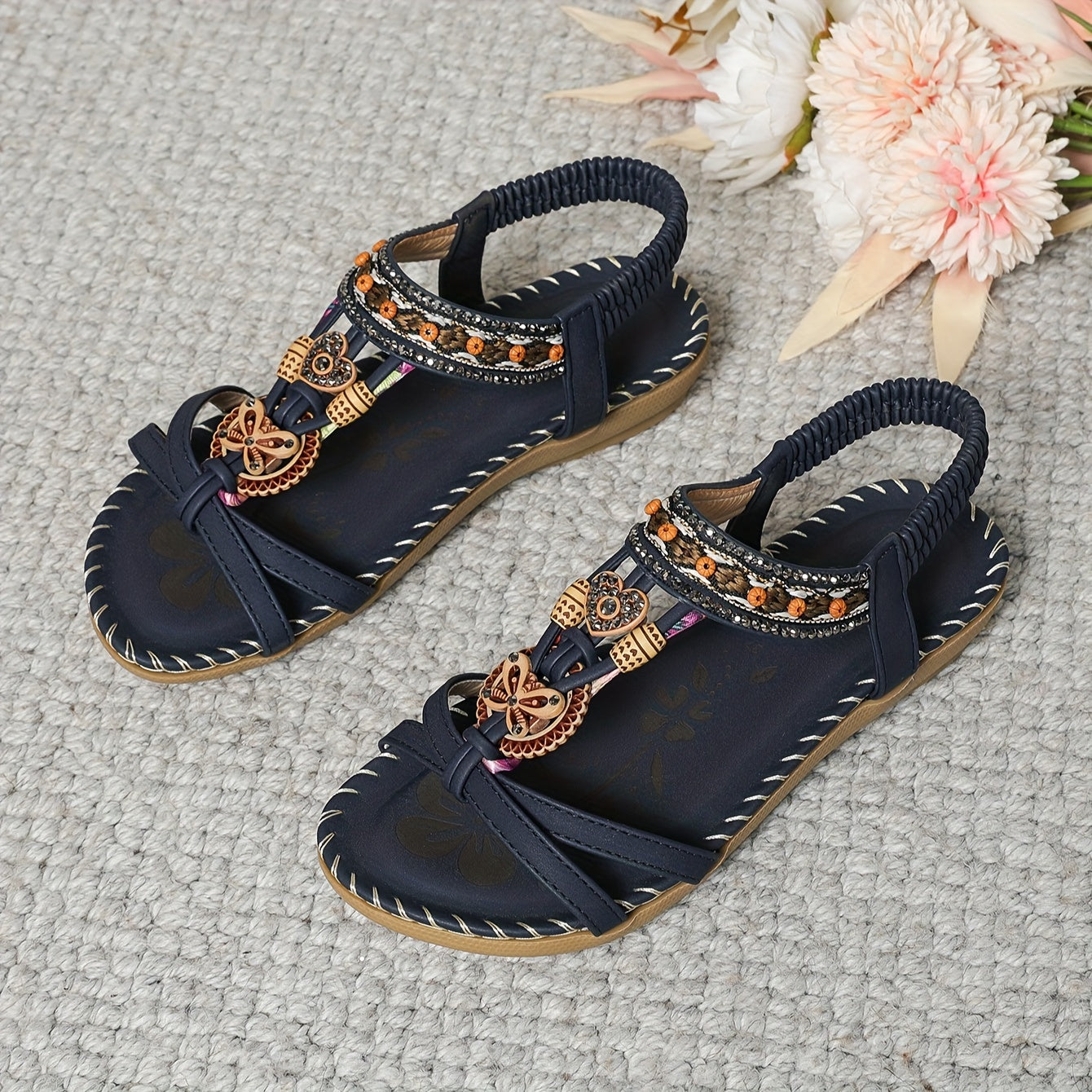 Flache Sandalen mit Strass | Sommer Schuhe für Damen im Boho Stil