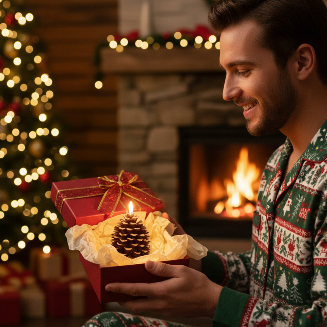 Flammenlose LED-Kerze in Tannenzapfenform – Warmes Weihnachts-Tisch-Nachtlicht