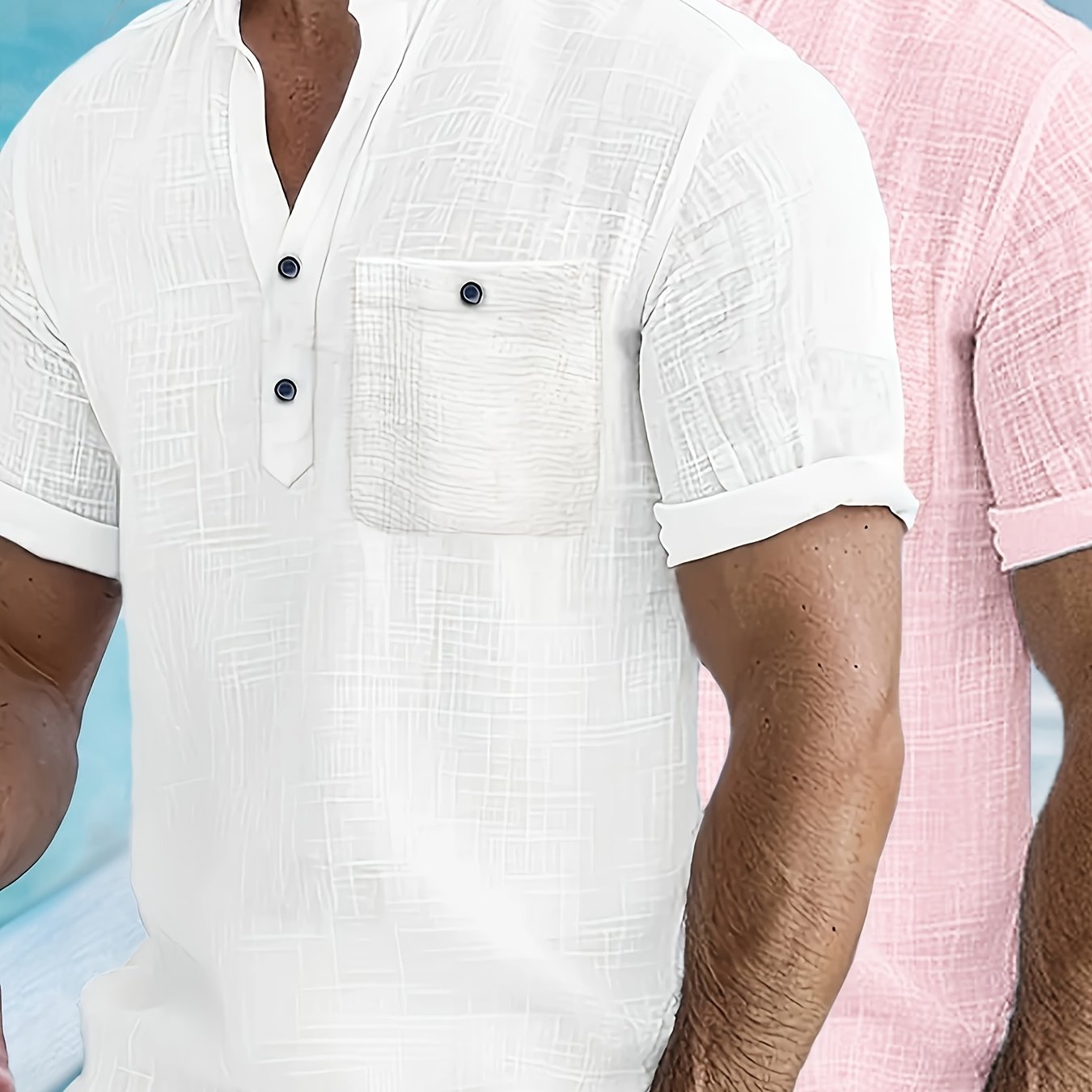 Hemden Herren | Kurzarm V-Ausschnitt Hemden für Herren, Sommer Freizeitbekleidung