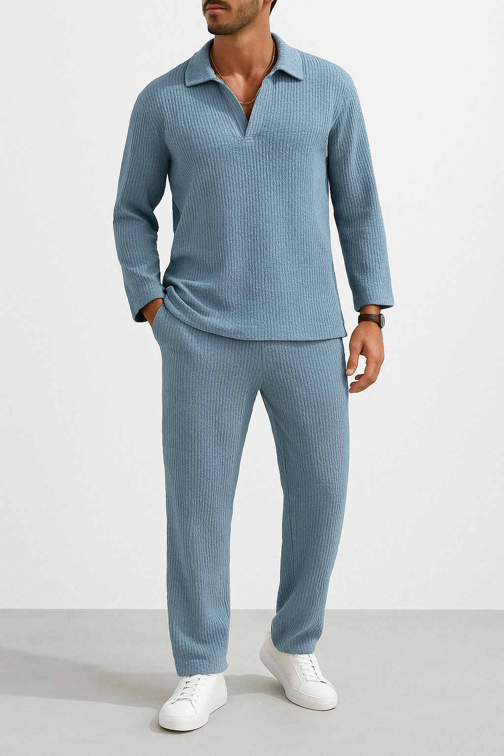 Herren-Lounge-Set aus weichem Material – lockere Passform mit langen Ärmeln und Hosen für gemütliche Tage