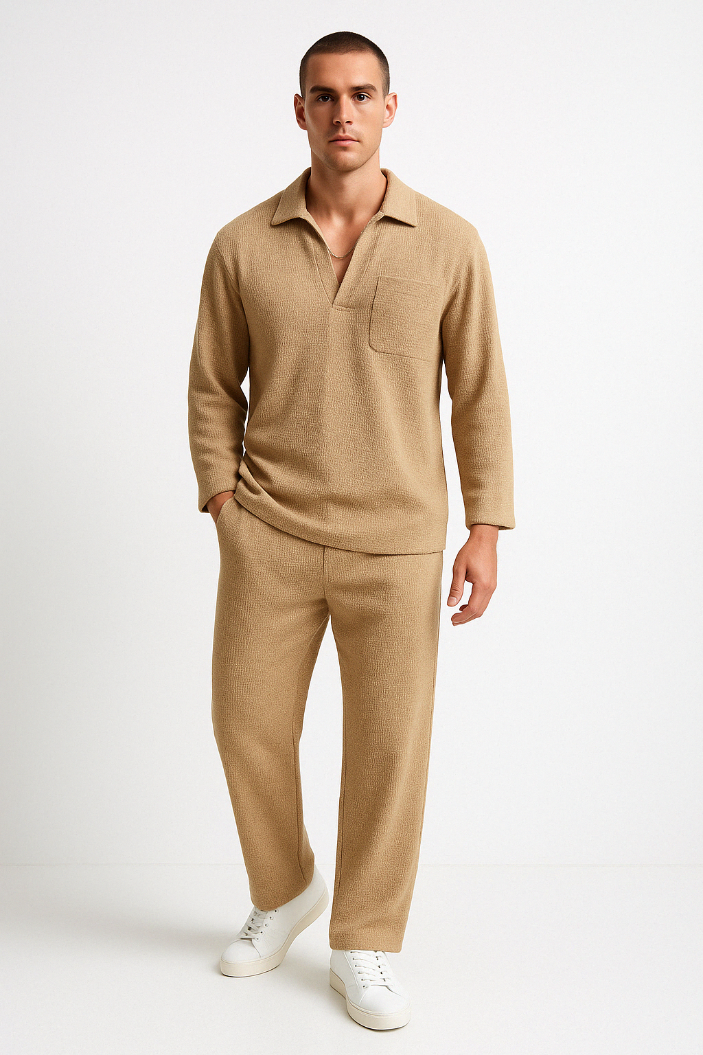 Herren-Lounge-Set aus weichem Material – lockere Passform mit langen Ärmeln und Hosen für gemütliche Tage