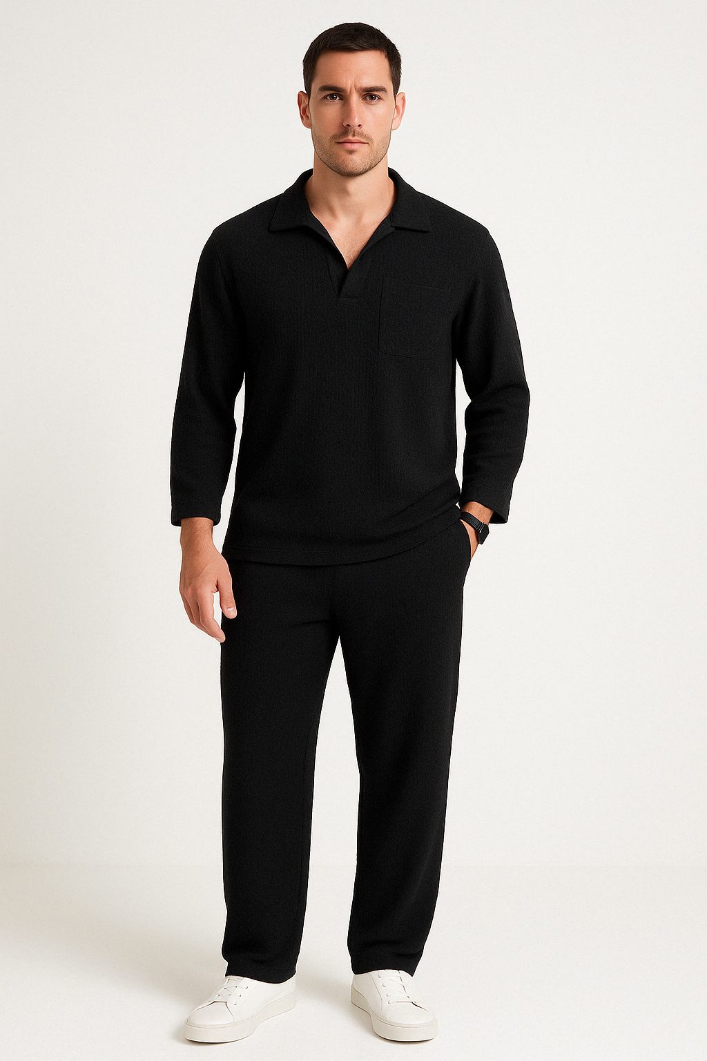 Herren-Lounge-Set aus weichem Material – lockere Passform mit langen Ärmeln und Hosen für gemütliche Tage
