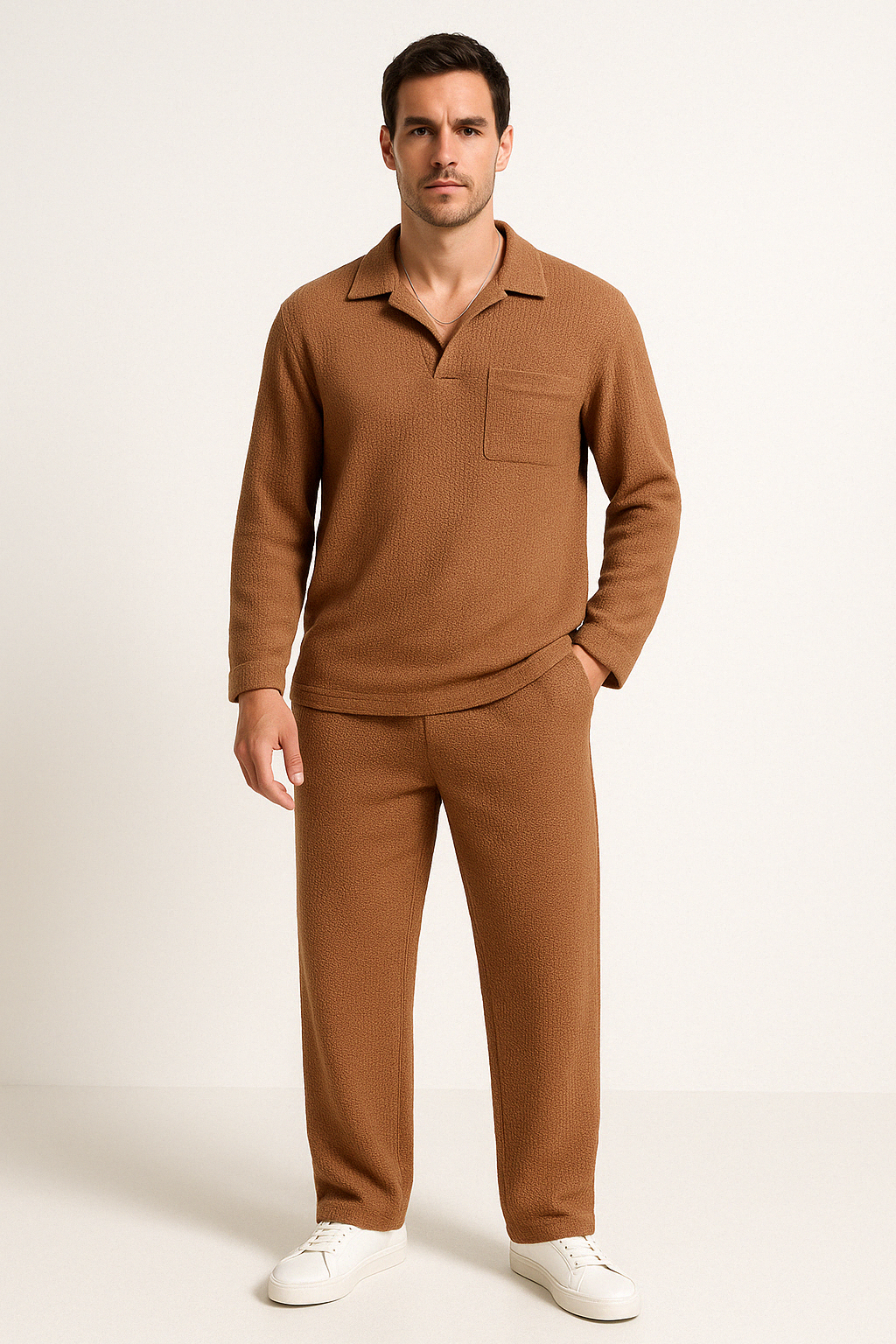 Herren-Lounge-Set aus weichem Material – lockere Passform mit langen Ärmeln und Hosen für gemütliche Tage