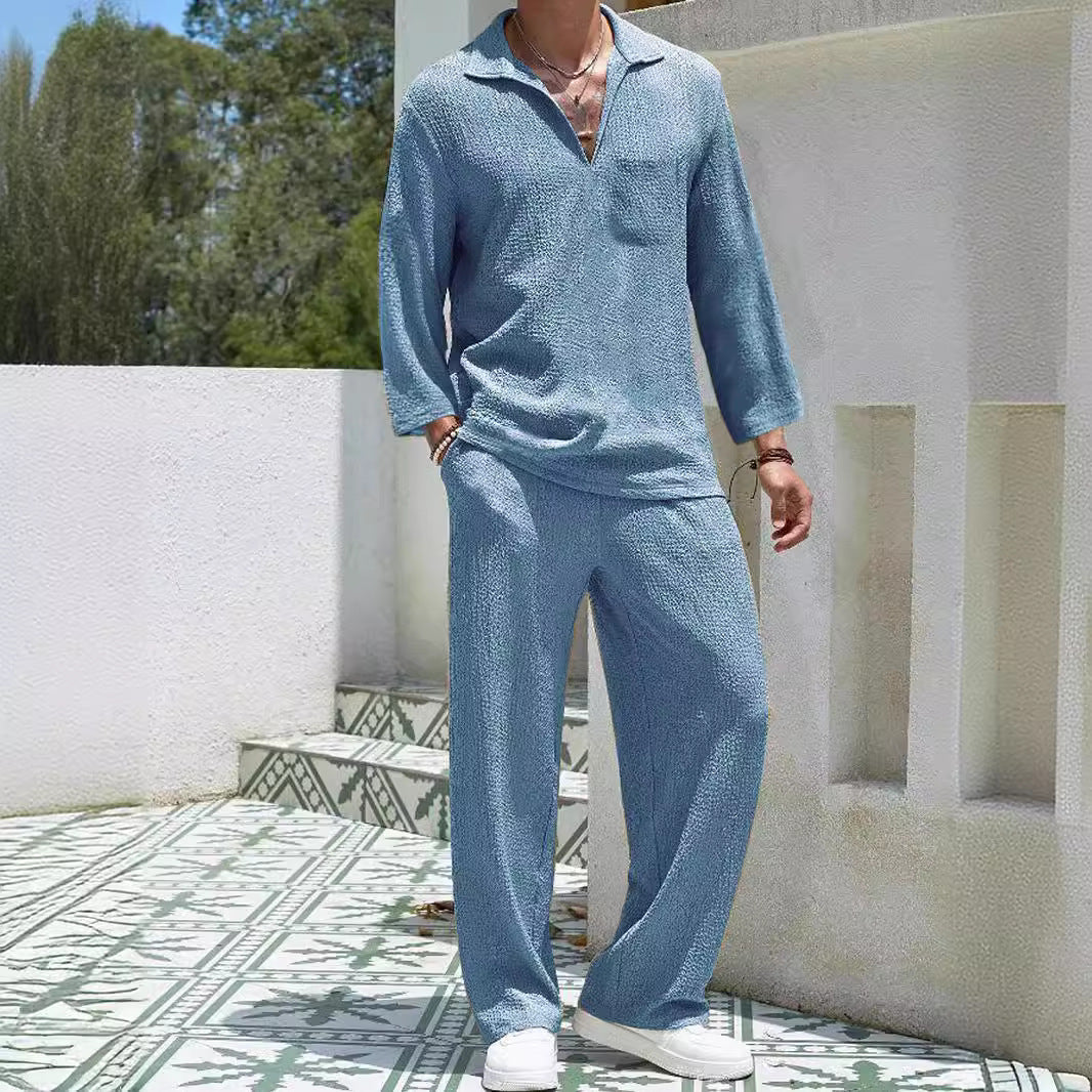 Herren-Lounge-Set aus weichem Material – lockere Passform mit langen Ärmeln und Hosen für gemütliche Tage