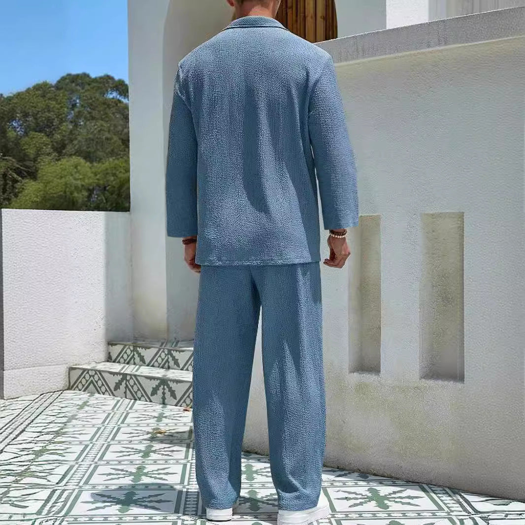 Herren-Lounge-Set aus weichem Material – lockere Passform mit langen Ärmeln und Hosen für gemütliche Tage