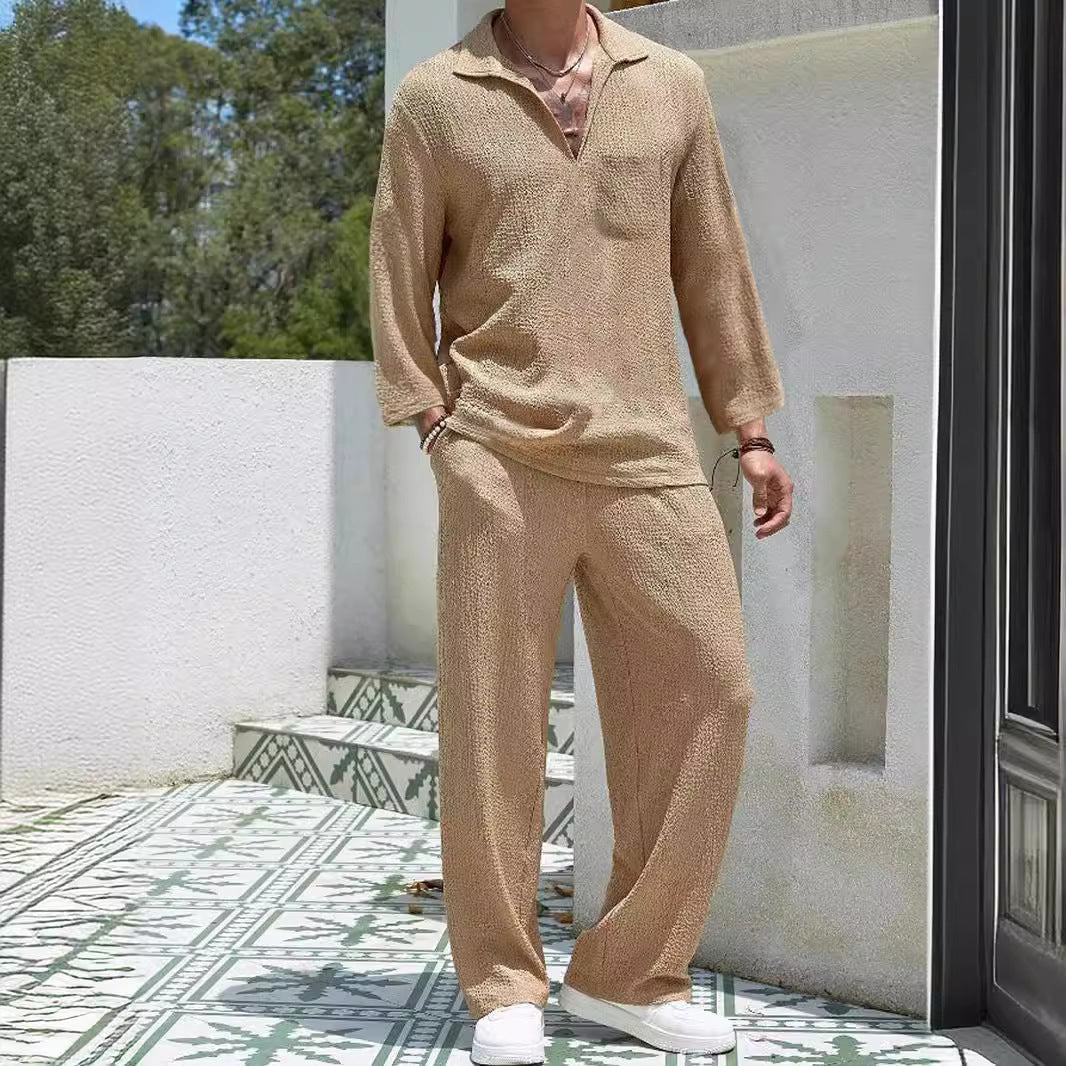 Herren-Lounge-Set aus weichem Material – lockere Passform mit langen Ärmeln und Hosen für gemütliche Tage