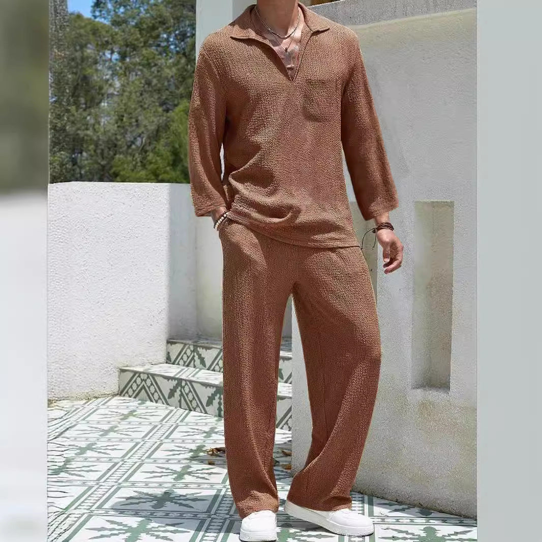 Herren-Lounge-Set aus weichem Material – lockere Passform mit langen Ärmeln und Hosen für gemütliche Tage